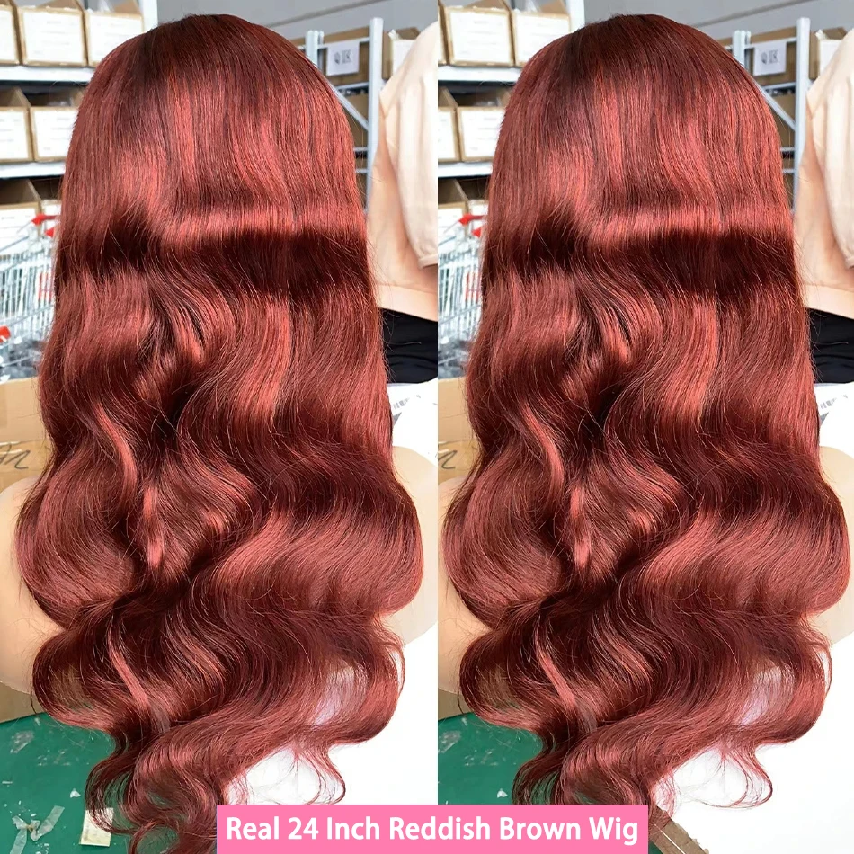 13x6 Reddish Brown HD Lace Front Wig Colored Body Wave Human Hair Wigs Brazilian Red Brown Lace Frontal Wigs For Women 36 Inch