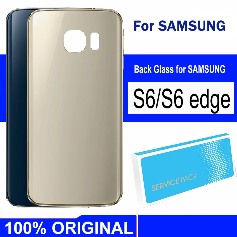 Cristal trasero Original para SAMSUNG Galaxy S6 edge, cubierta trasera la batería, Panel de cristal de carcasa de la puerta trasera con lente de la cámara|Pantallas LCD para teléfonos móviles| -