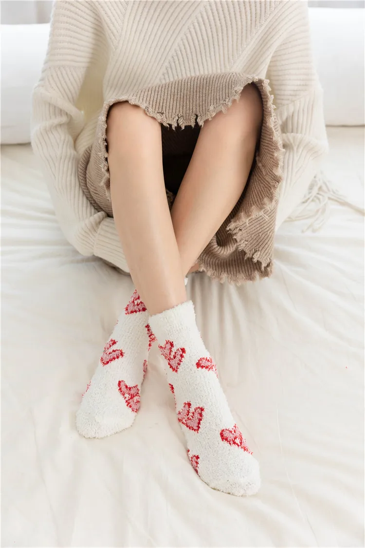 Frauen Socken Süßigkeiten Warmen Dame Herz Nette Winter Kawaii Dicken Korallen fleece Warm Fuzzy Flauschigen Frottee Kurz Nette Baumwolle Socken weibliche – Detail 23