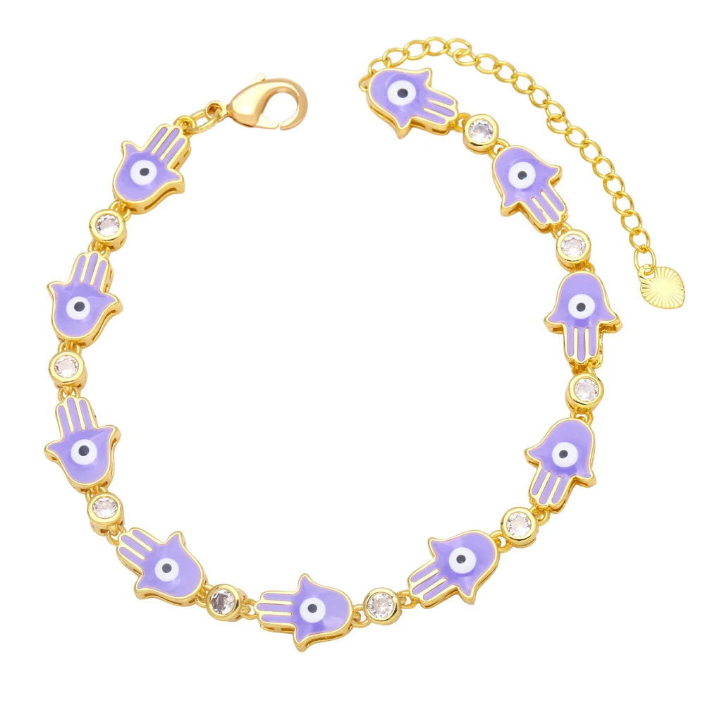 プラクルアン バングル　ゴールド ルアンプーマハシラー FLOLA Chain Eye Fatima Hand Bracelet Copper Zircon Enamel
