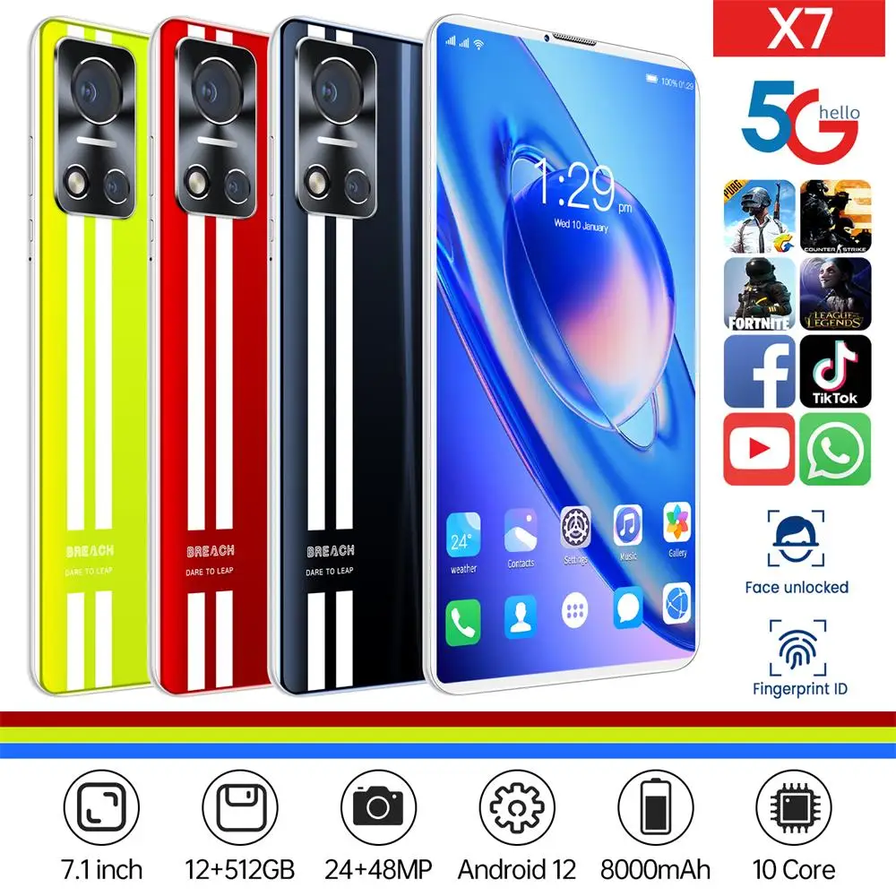 X7 Tablet PC 7.1 cala ekran IPS 24MP + 48MP Android 12 GPS + FM + Wifi