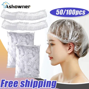 일회용 샤워 캡 탄성 메쉬 모양 방수 부직포 목욕 모자, 익스텐션 투명 뷰티 헤어 모자, 50 개, 100 개