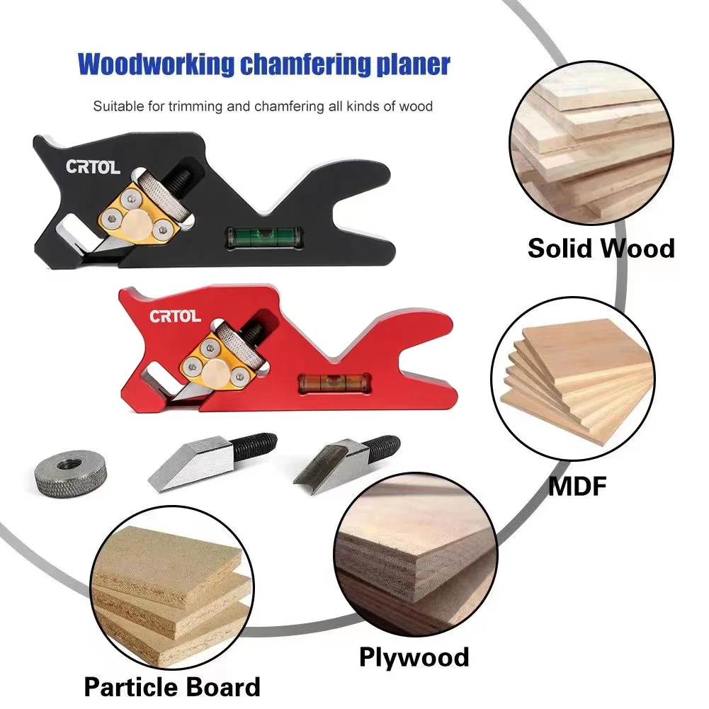 CRTOL Woodworking Manual Edge Corner Planer 45 Degree Bevel Fillet 1/4 Rounded Bevel Chamfering and Trimming W/ Cutter Head g40 woodworking trimming planer smooth chamfer plane diy hand tool chamfer planer for trimming edges 45 degree bevel plane