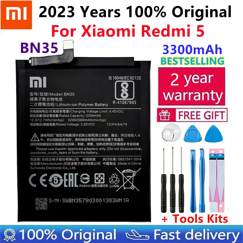 

Xiao Mi Original Phone Battery BN35 For Xiaomi Redmi 5 5.7" Replacement Battery 3300mAh High Capacity Phone Batteries+Tools
