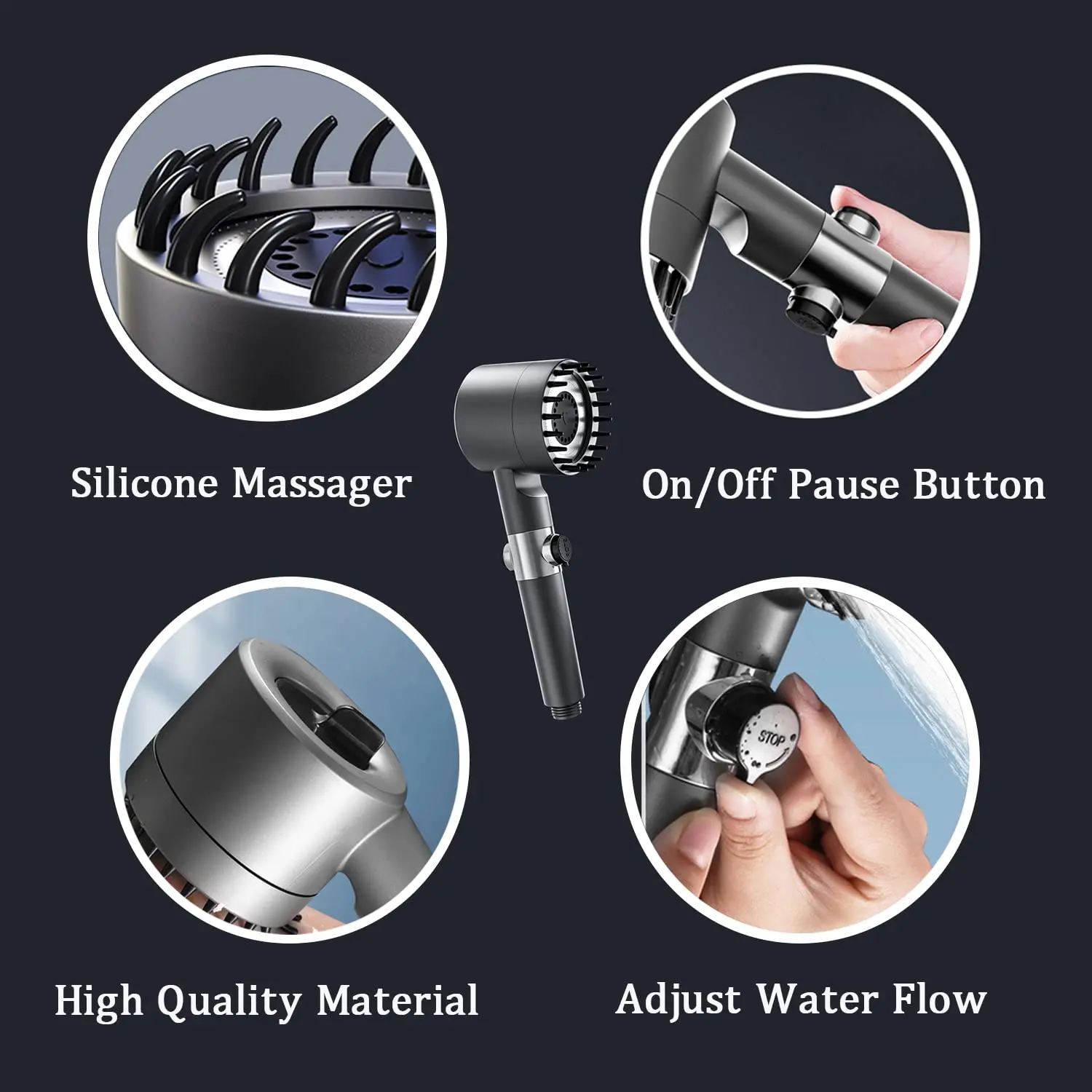 High Pressure Shower Head 3 Modes Adjustable Water Saving One-key Stop Water Massage Nozzel Bathroom Accessories shower head,shower nozzle