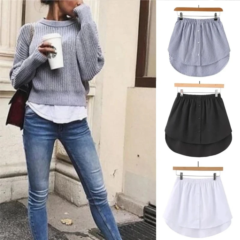 Womens Plus Size Shirt Extenders Fake Shirt Tail Irregular Skirt Blouse Tail Hem Soft Detachable Underskirt Sweater Hemline 2024 3