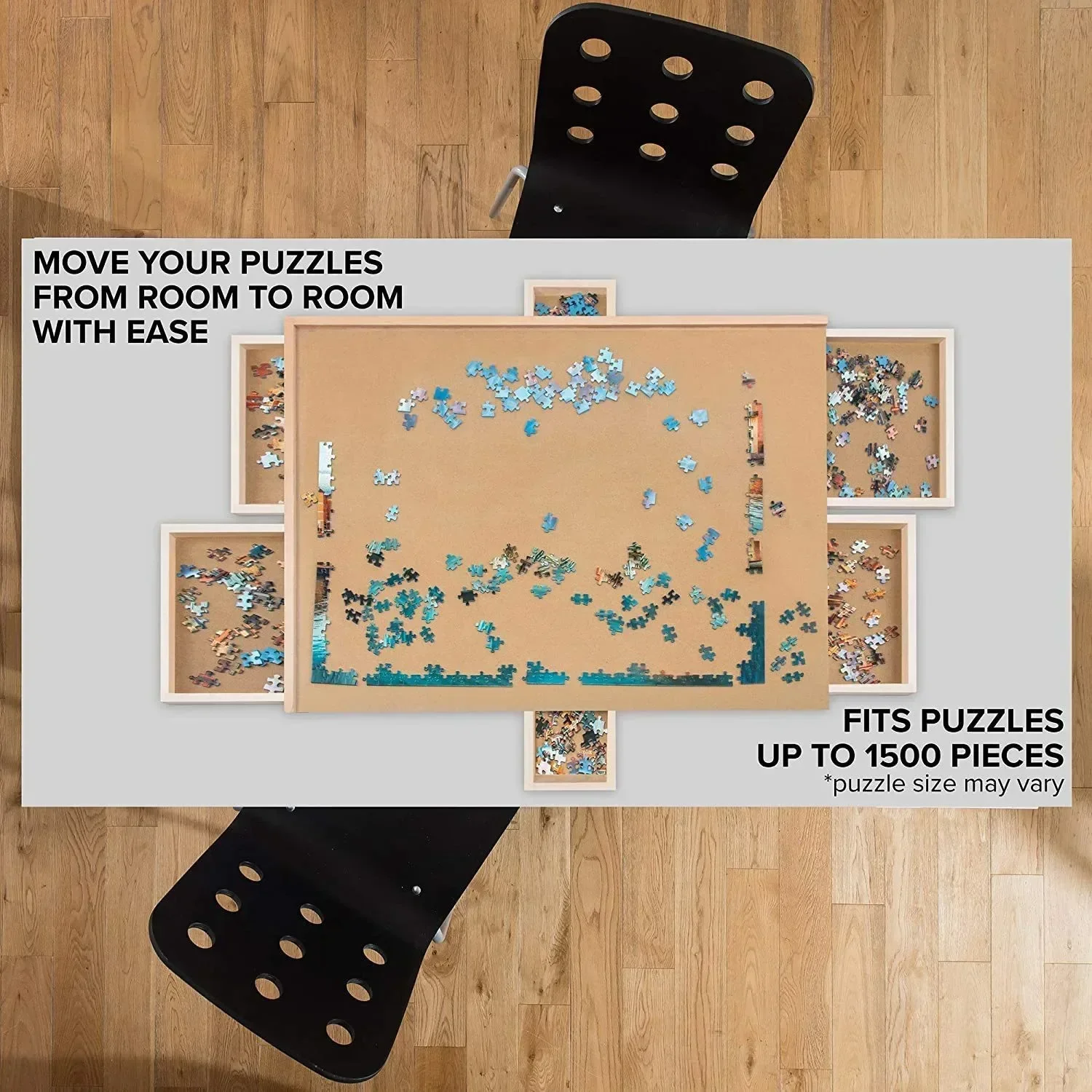 1500 Piece Puzzle Board - Wooden Puzzle Table w/ Drawers And Free