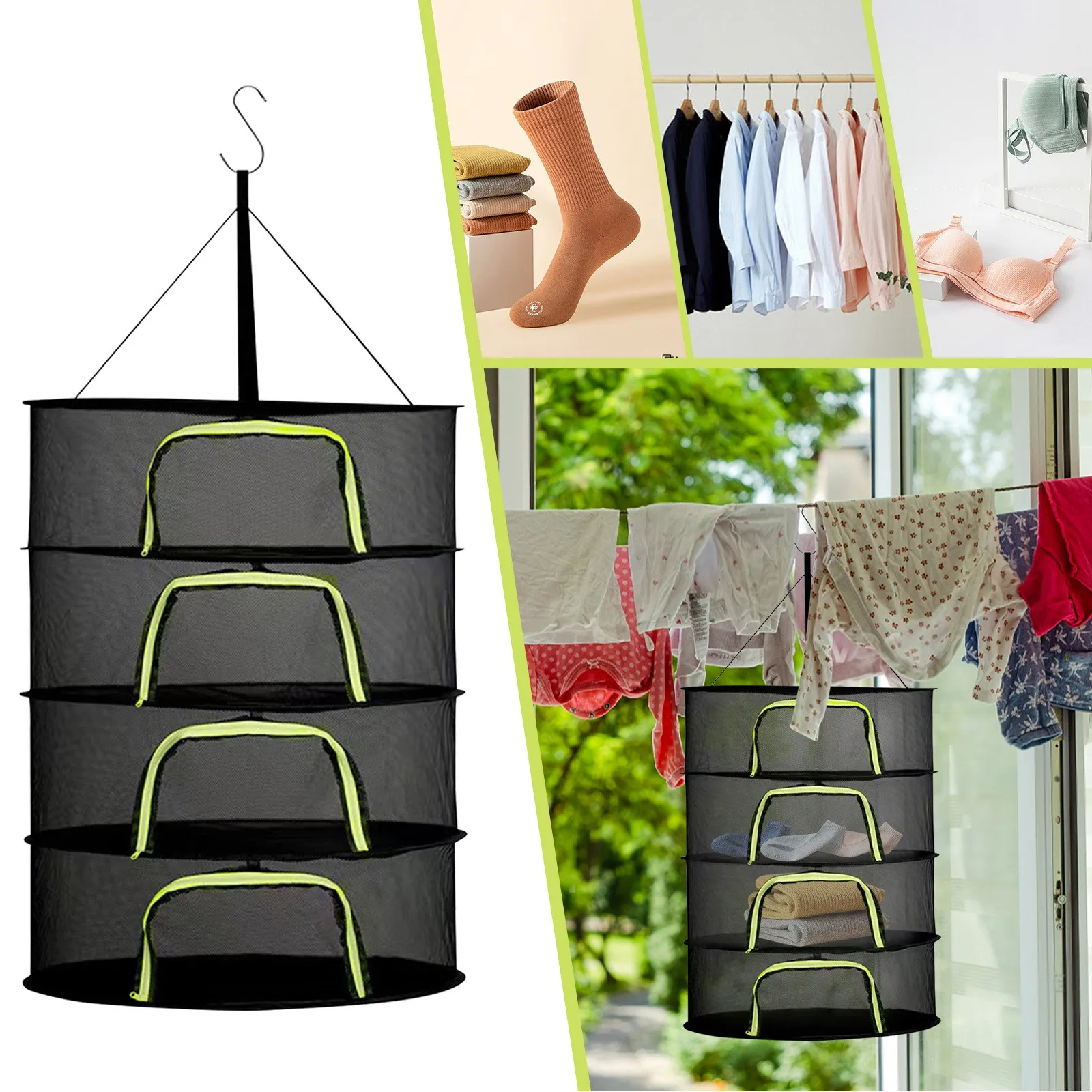 4 Layer Drying Net Herbs with Zips Fish Hanging Basket Folding Anti-Fly Fine-Grained Grid Drying for Fish/Vegetables/Fruit/Herbs 5