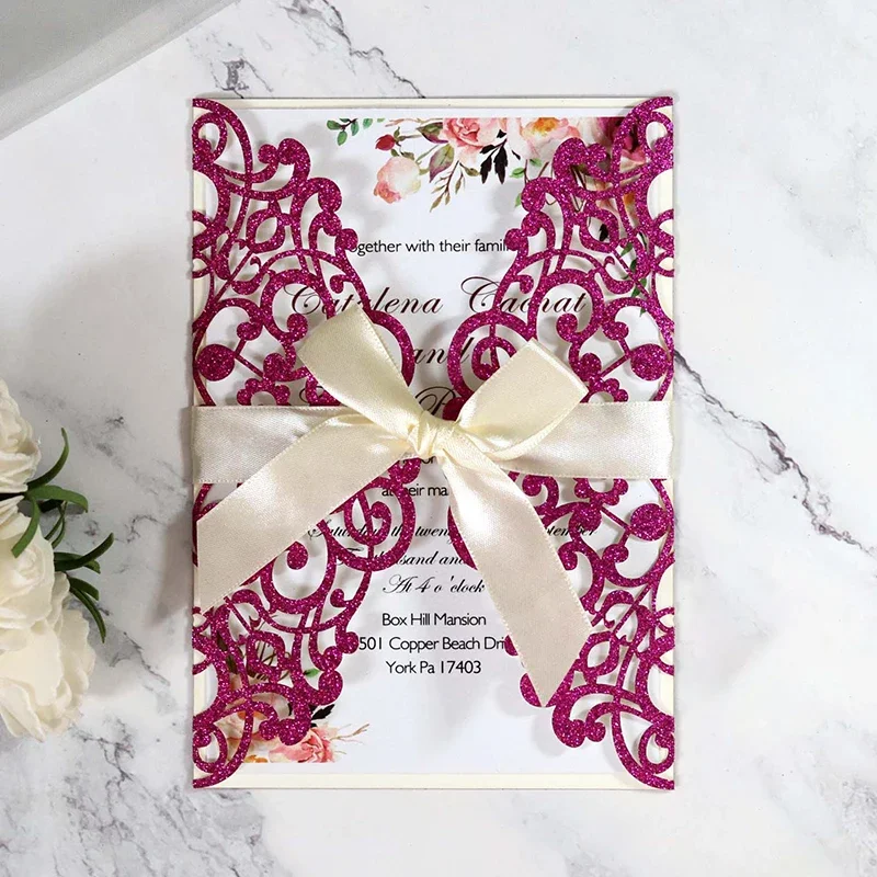 10Pcs Laser Cut Wedding Invitations Cards Tags Vintage Wedding Bridal Gift Greeting Card Birthday Decoration Party Supplies