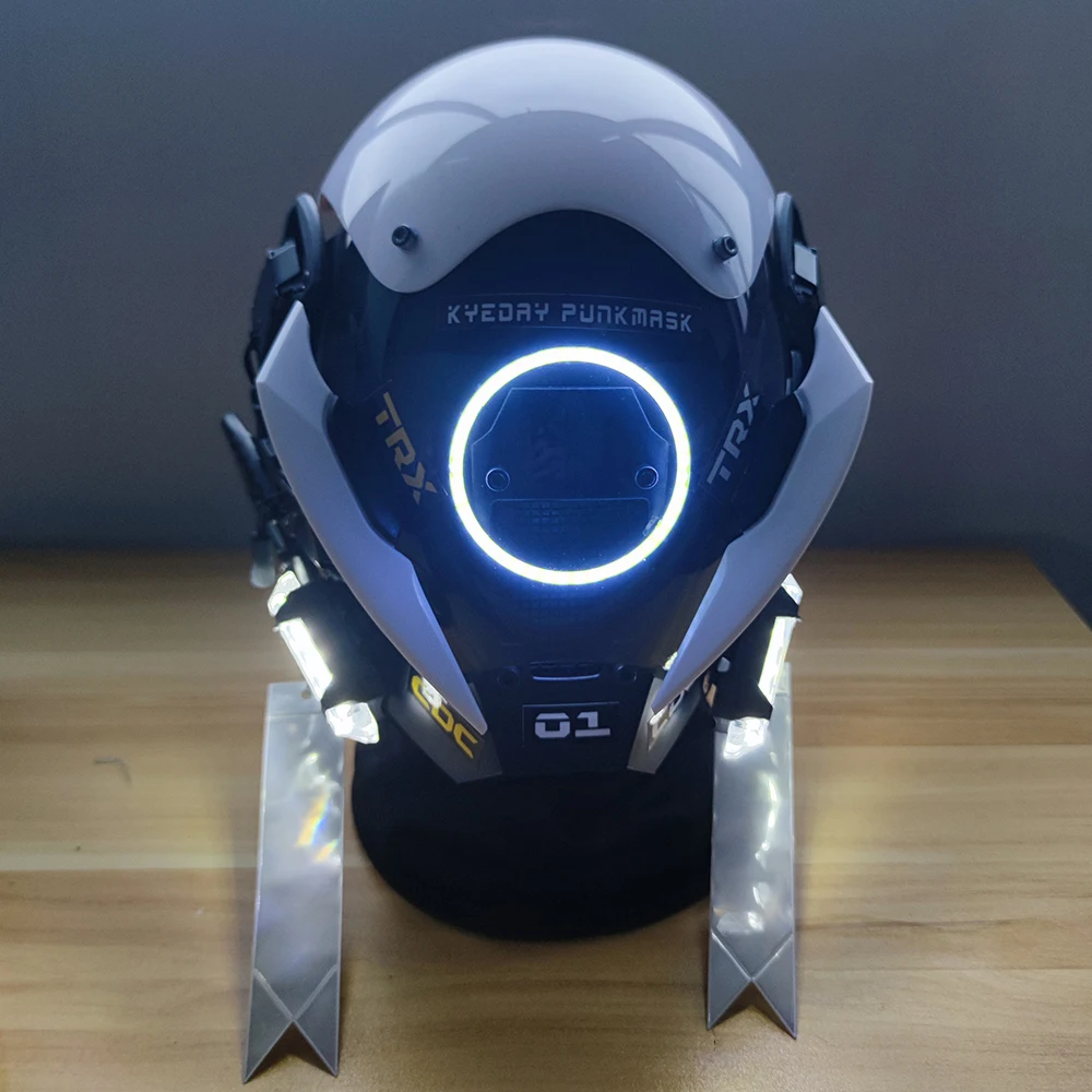 남성용 사이버 펑크 마스크 코스프레, LED 원형 조명, 할로윈 피트니스 파티, 음악 축제 액세서리