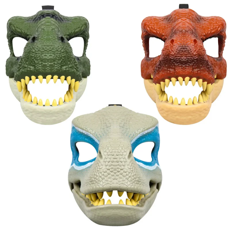 

3D Dinosaur Mask Lifelike Raptor Dino Moving Jaw Dinosaur Mask High Quality PVC Headwear Halloween Children Toy Carnival Gift