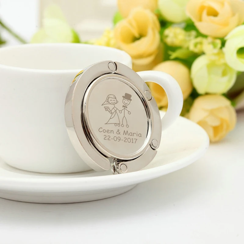 

25pcs Customized Wedding Gift For Guests Personalized Wedding Purse Hook Bag Hanger Party Favor Round Heart Shape Handbag Holder