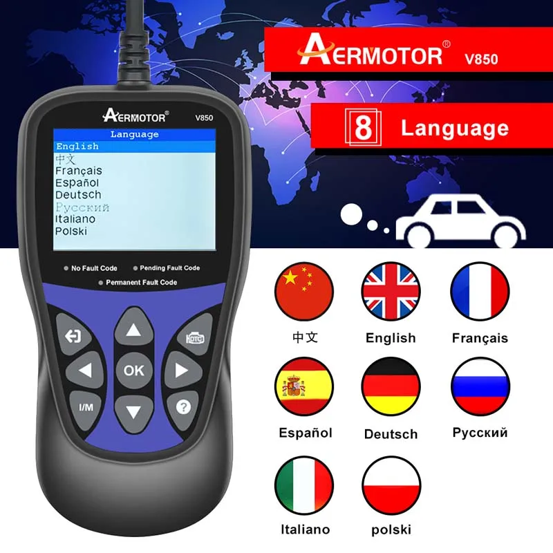 Car Code Reader V850 Automotive OBD2 Scan Tools Aermotor 850 PK ELM327/KW850/AS500 Check Engine Battery Tester 2