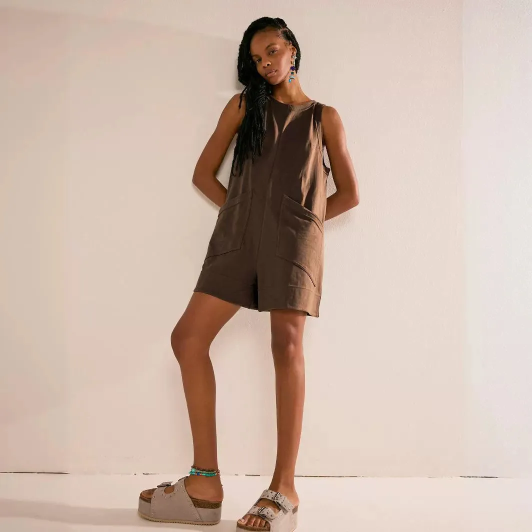 Jumpsuit 2024 Explosion Basic Color Personalized Hipster Pocket Knit One-piece Shorts Women's