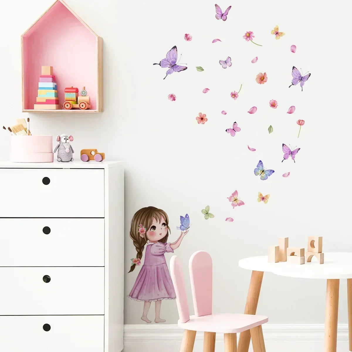 Cute Girl & Butterfly Wall Stickers 1