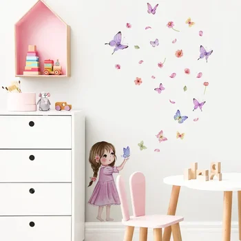 Cute Girl & Butterfly Wall Stickers 1