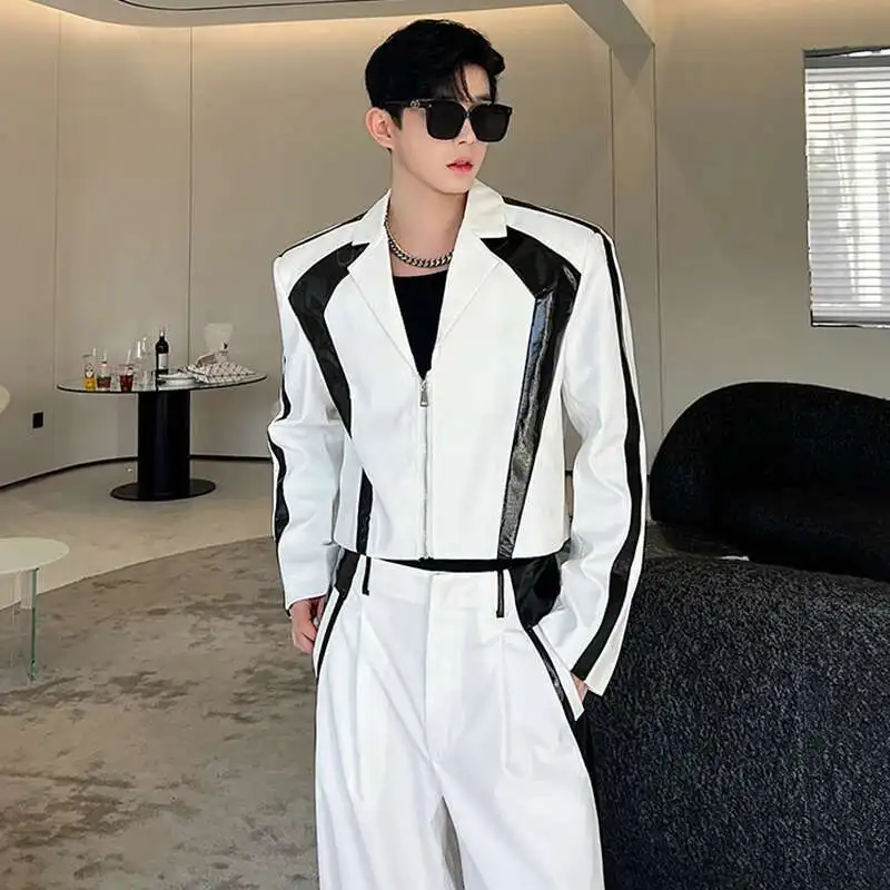 LUZHEN Korean New Luxury Sets Niche Male Blazers Pu Leather