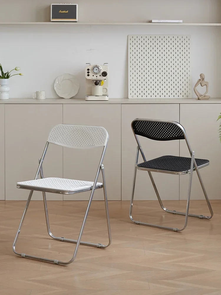 Medieval Imitation Rattan Folding Chair Home Back Chair Simple Balcony Internet Celebrity Photo Stool Leisure Transparent Chairs