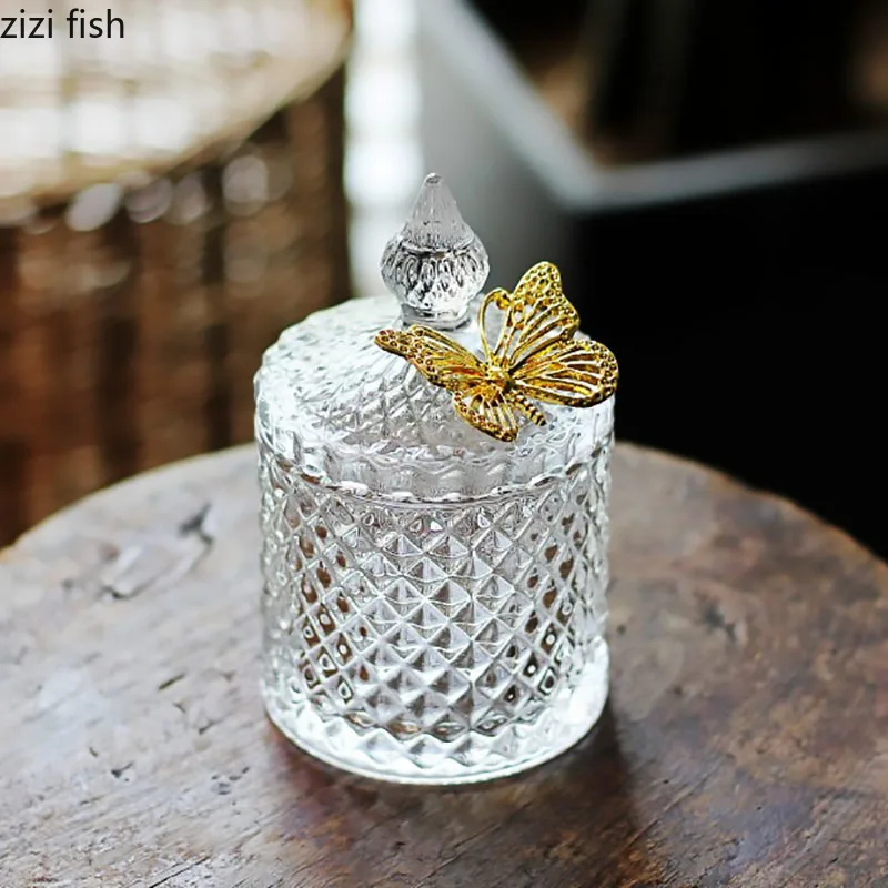 Glass Storage Jars Candy Jar Jewelry Storage Box Golden Butterfly Decorative Crystal Storage Jar with Lid Spice Organizer 4
