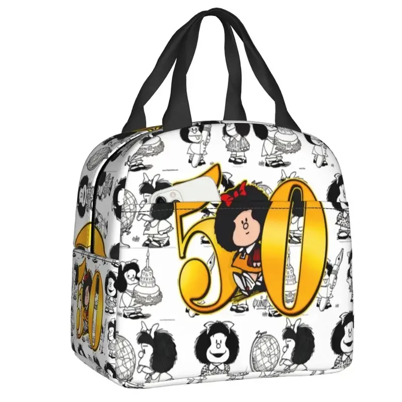 

Love Mafalda Kawaii Thermal Insulated Lunch Bags Women Cartoon Portable Lunch Tote for School Multifunction Food Box