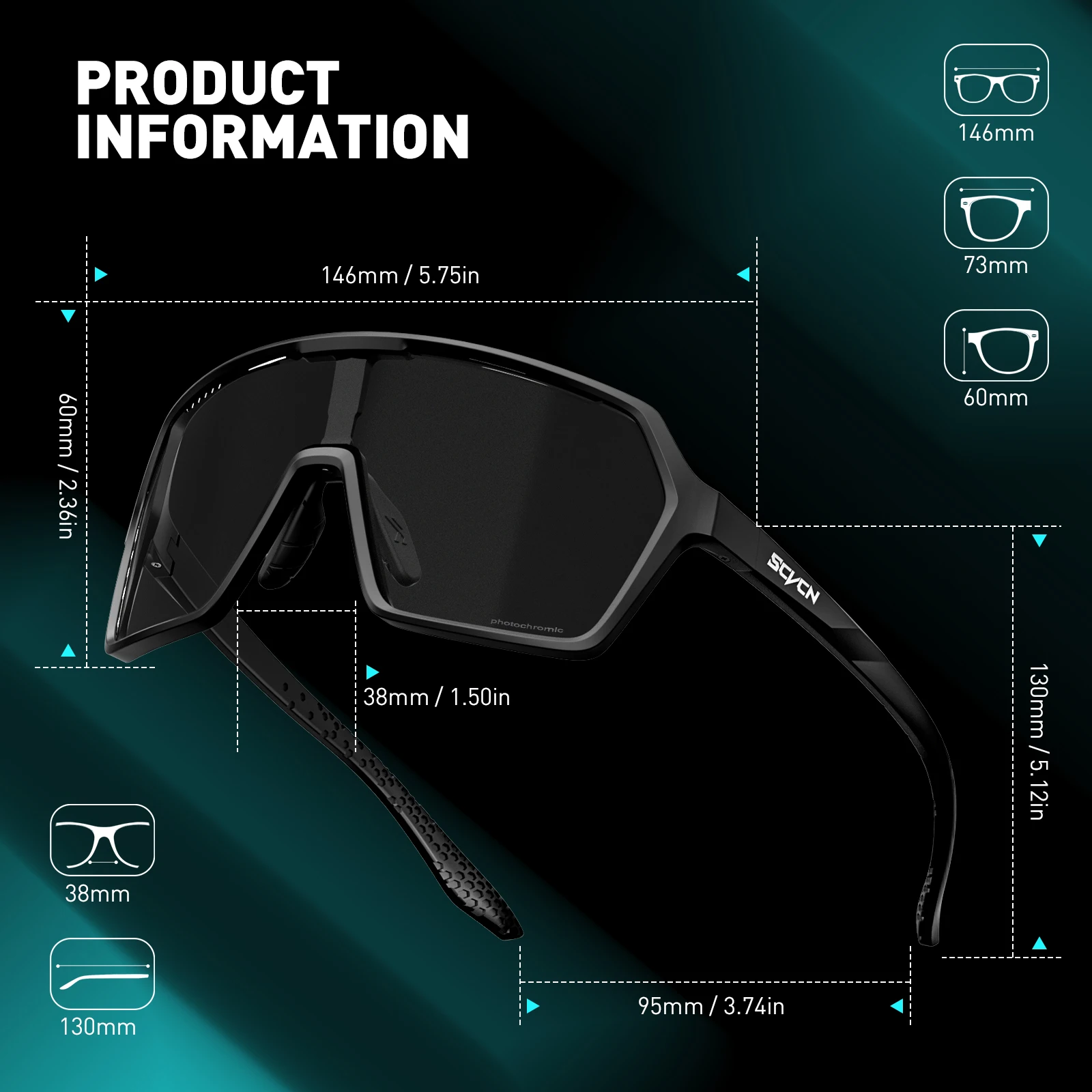 SCVCN Color Photochromic Cycling Glasses UV400 Bike Sunglasses for Men Women Driving Glasses MTB Road Sport Eyewear Running