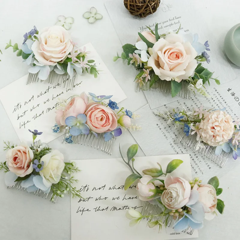 Pink Blue Artifical Flowers Headdress Bridesmaid Decoration Bride Hair Accessories