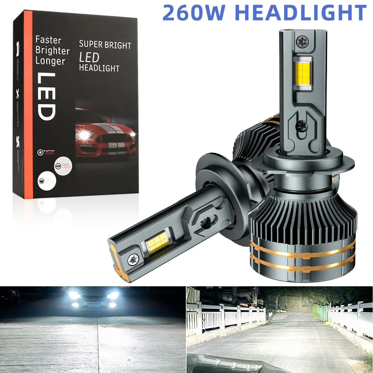 

2PCS Car Headlights 12 LED Error-free Canbus 9012 9006 9005 H11 H7 H4 H3 H1 Fog Light Bulb 260W Near and Far Light 12V Universal