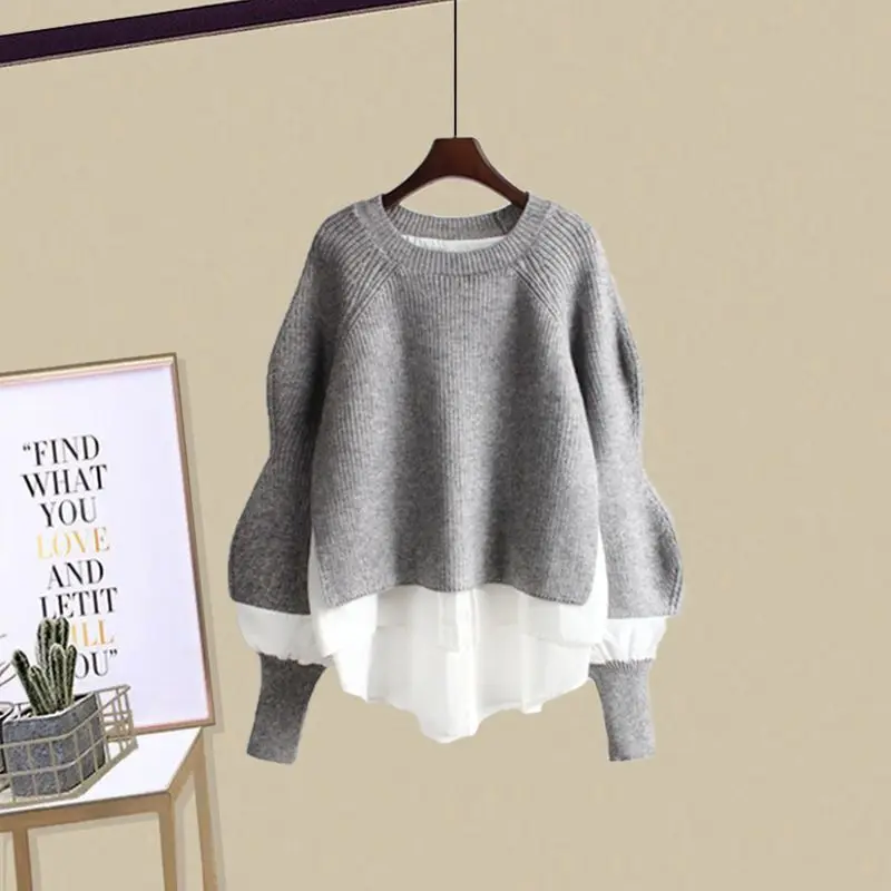 Autumn and Winter Set 2023 Korean Version New Large Knitted Sweater Covering Flesh and Slim Skirt Two Piece Set