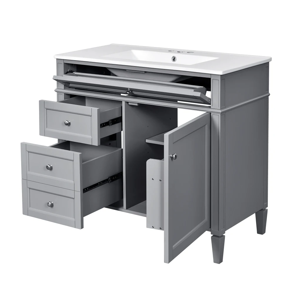 Modern Wood Bathroom Vanity and Medicine Cabinet with Drawers and Door