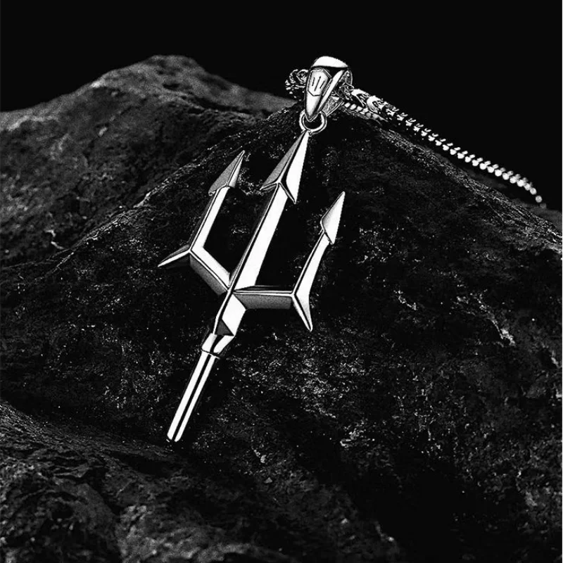 Classic Fashion Trident Pendant Necklace for Men Simple High Quality Charm Silver Color Necklace Party Jewelry