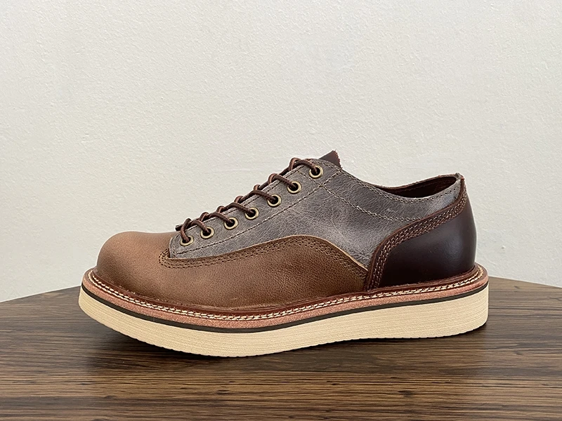 New Luxury Handmade Spring Casual Men Shoes Cow Leather Loafers  Breathable Lace-up Mixed Colors Work Tooling Ankle Boots
