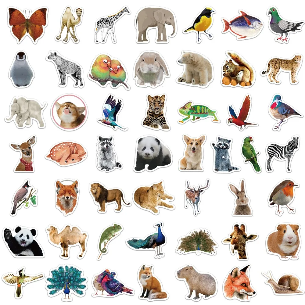 50pcs Jungle Zoo Wild Animal Stickers Aesthetic Phone Wall Scrapbook Motorcycle Waterproof Cartoon Sticker for Kids Toys Gifts 5