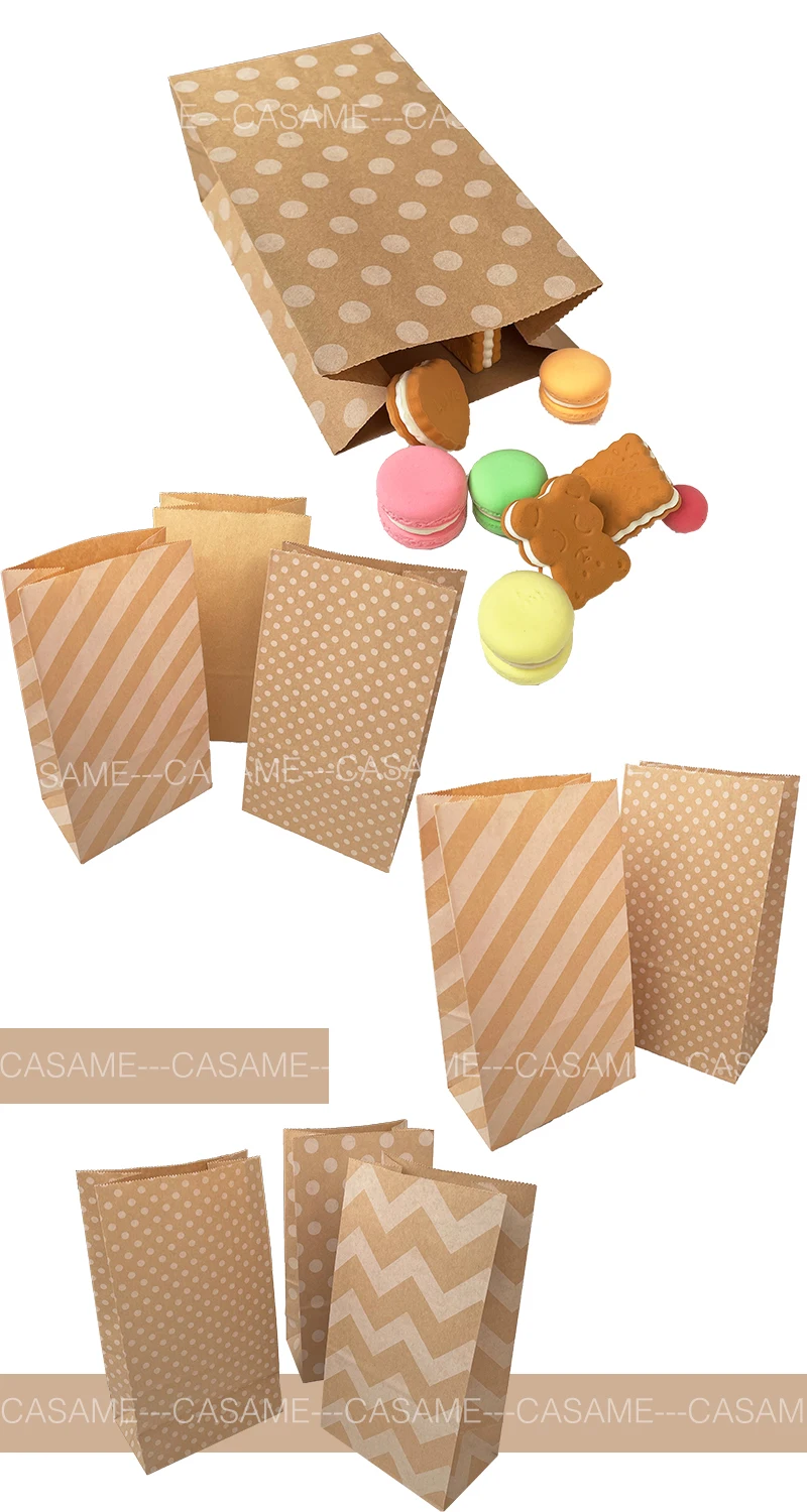 Description Picture 6 of itemSolid Color Colorful Dots Stripe Gift Bag Party Wedding Favor Cookie Candy Bags Birthday Food Treat Bag Open Top Paper Bag