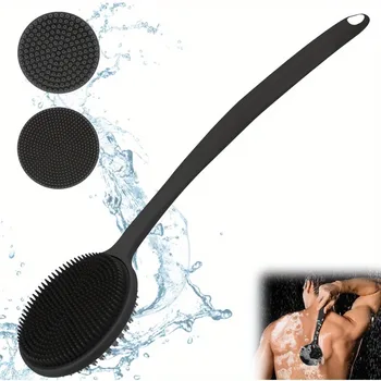 Silicone Back Scrubber Brush for Shower  Long Handle Body Deep Cleansing and Exfoliating Massage Double-Sided Soft Bristles 1