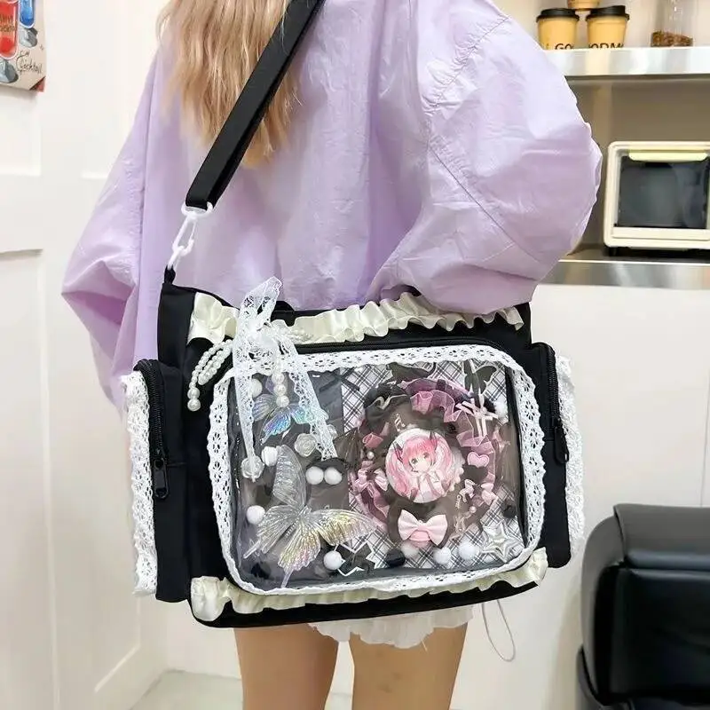 Y2k New Sweet Ita Shoulder Bag Lolita Girl Transparent Crossbody Bag Women Large Capacity Lace Tote Bag Cute DIY Display Handbag 3