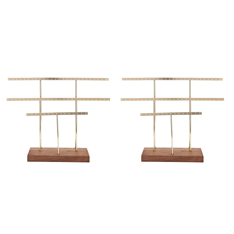 

2X Hanging Jewelry Display Rack Tree Organizer Metal Rack Golden Walnut