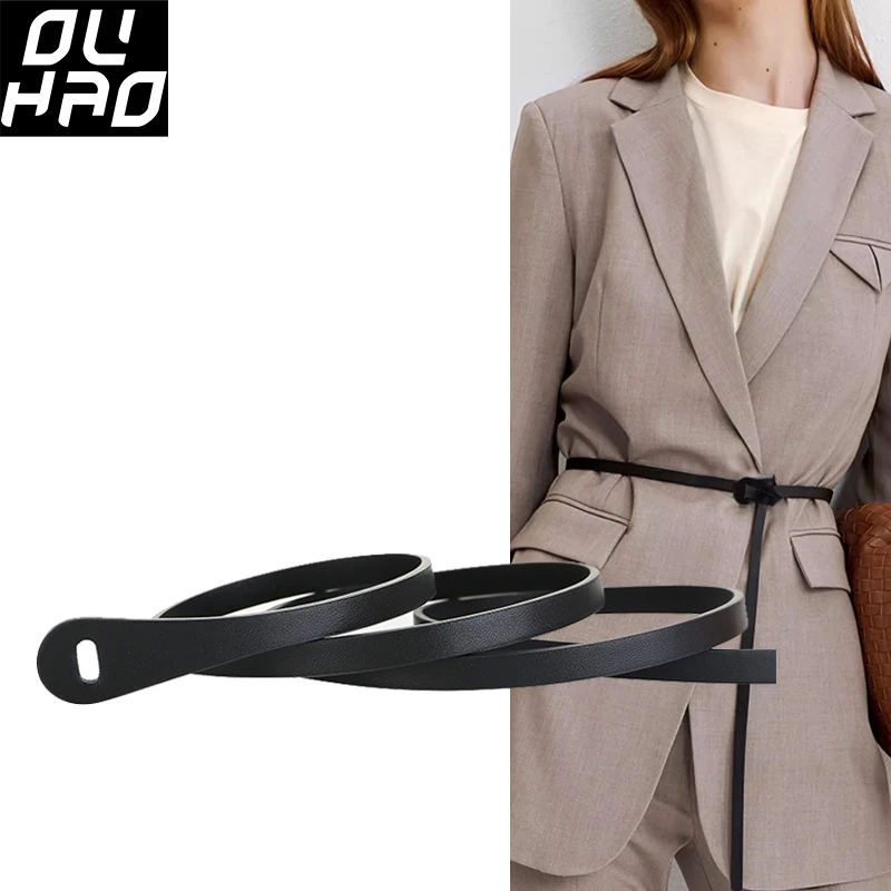 Retro-Taillen-Cinch-Gürtel aus echtem Leder ohne Schnalle, schmaler Gürtel für Damen, dekorativer Pullover mit Frack, All-in-One-Mantel, Rindsledergürtel