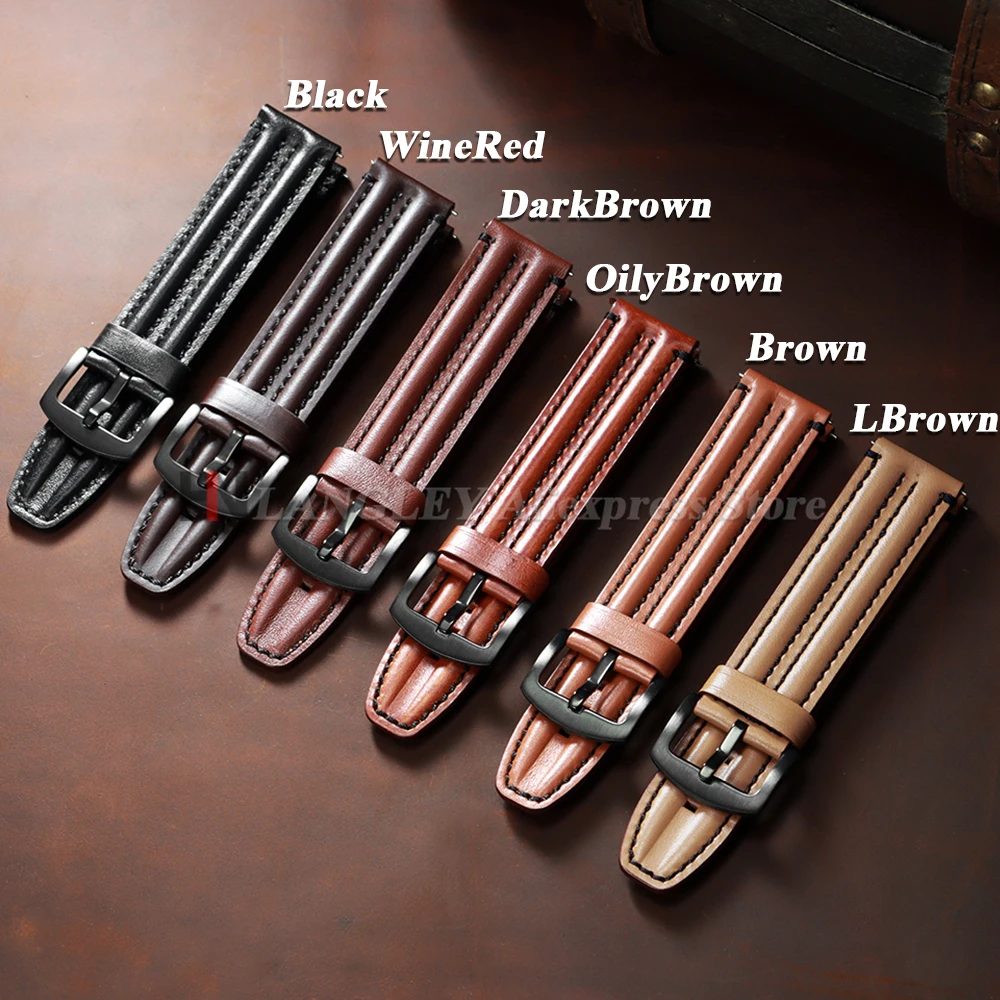 Vintage Genuine Leather Watch Band Straps - Premium Cowhide Double-Stitched Design, Unisex Fashion Accessory
