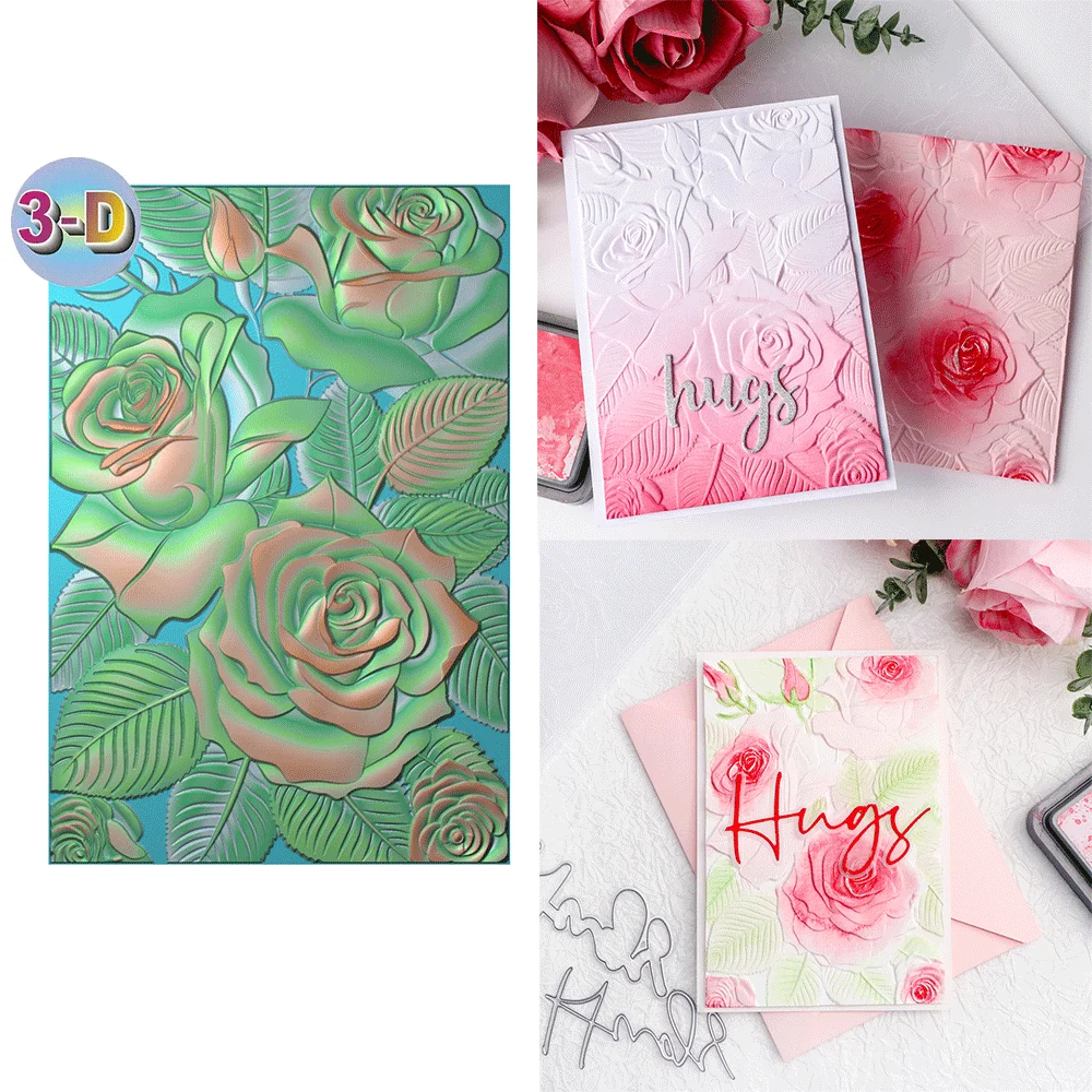 블루밍 로즈 3D 엠보싱 폴더 종이 공예 엠보스 템플릿 발렌타인 웨딩 DIY 인사말 카드 스크랩북용