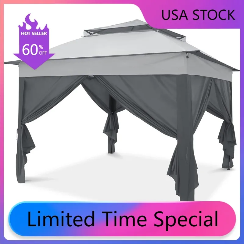 

COOS BAY 11x11 Pop-up Instant Gazebo Tent with 4 Sidewalls Outdoor Canopy Shelter with Carry Bag, Stakes and Ropes, Gray