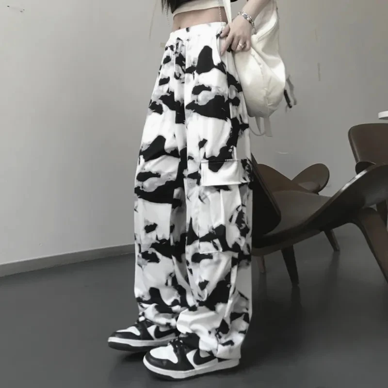 

Bf Harajuku Tie Dye Cargo Pants Women Y2K Fashion High Waist Streetwear Wide Leg Trousers Korean Vintage Casual Straight Pants