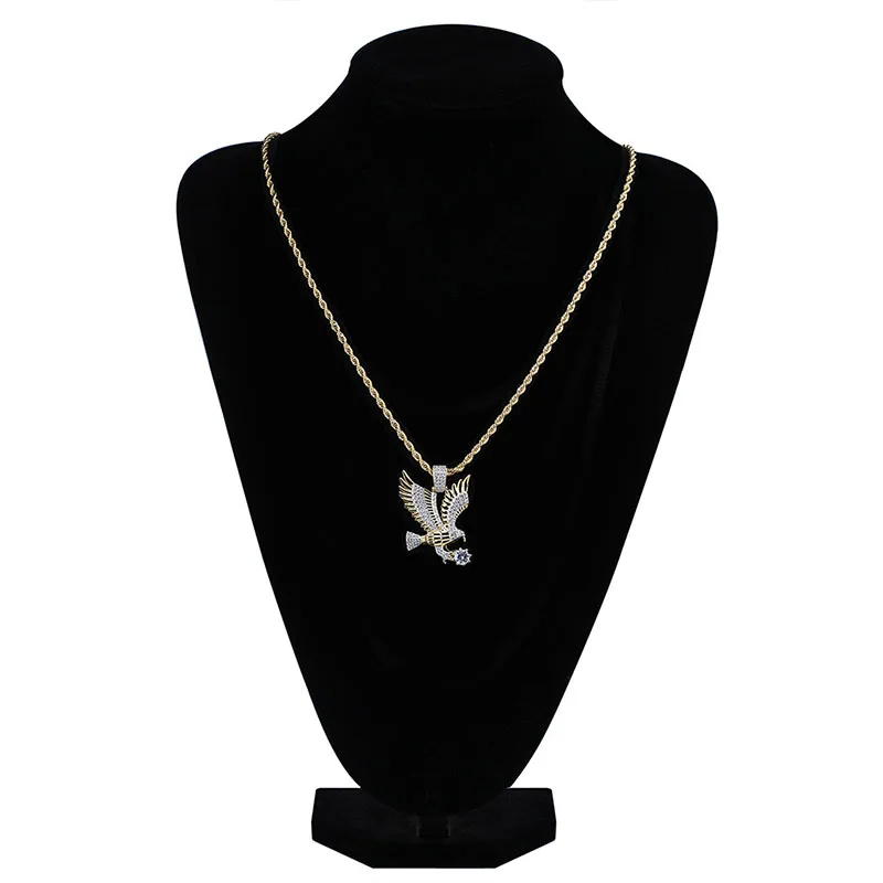 Sparkling Zircon Fly Eagle Pendant Necklace for Men Hip Hop Rock Party Jewelry