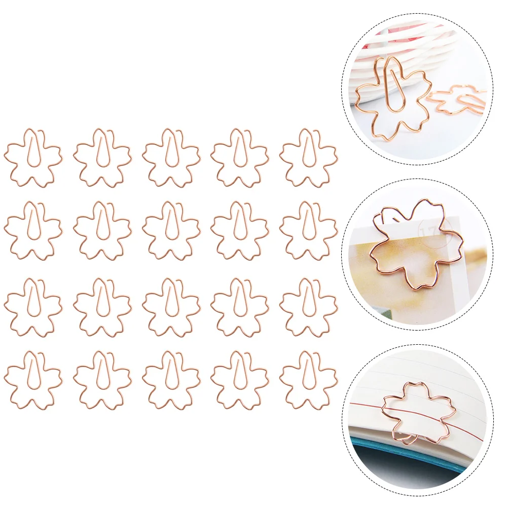 

20 Pcs Shaped Paper Clip Bookmark Clips Office Supplies Memo Clamps Photo Jumbo Cherry Blossoms Stainless Steel Folders