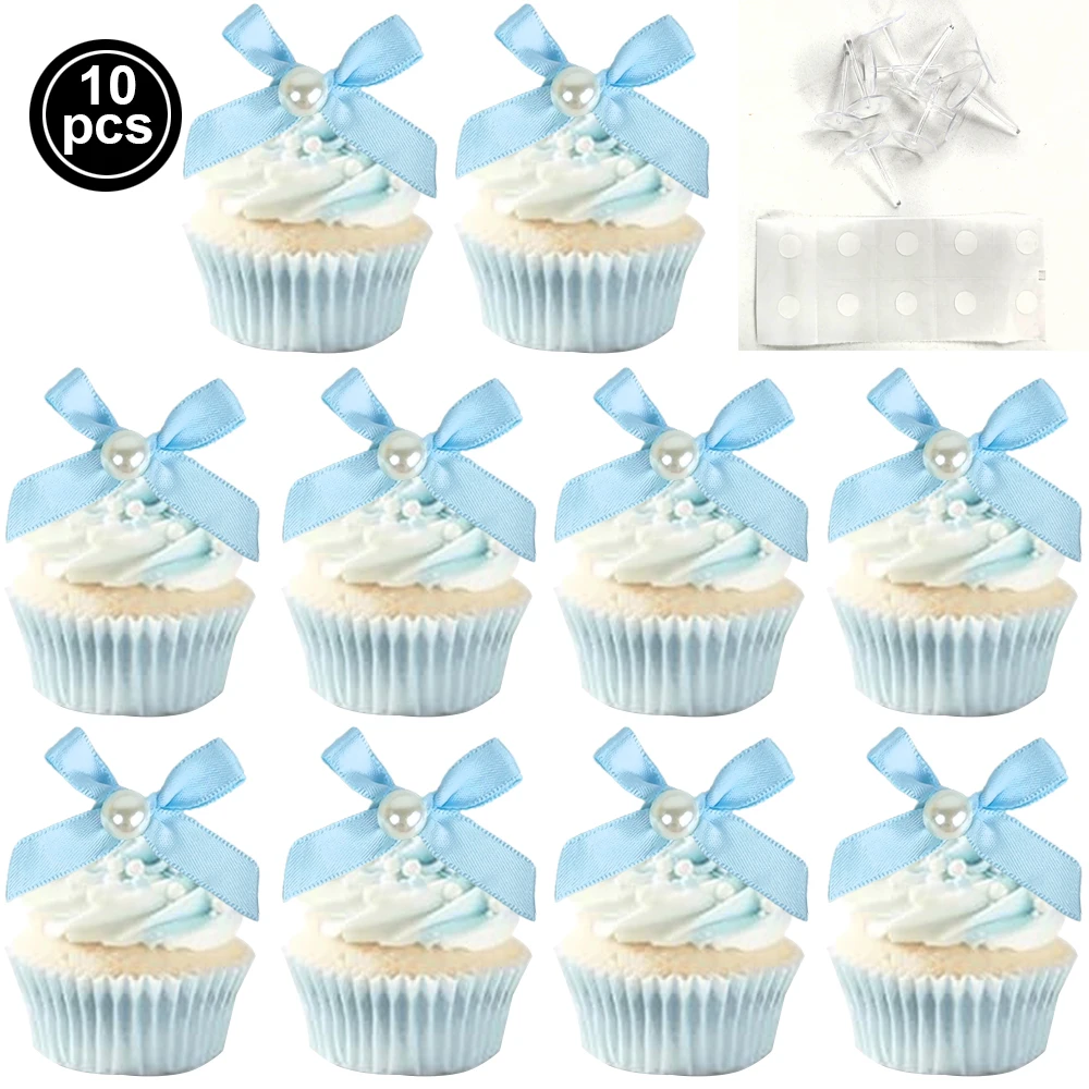 Set of 10 Pink Bow Cupcake and Cake Toppers for Coquette-Themed Parties and Bridal Showers