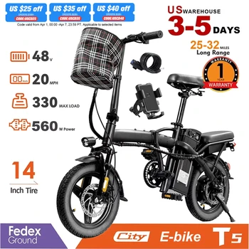 Adult Electric Bike, 20 MPH,560W Motor,48V Removable Battery,14inch Folding Electric Bike,Maximum 32 Miles,1Year Warranty Ebike 1
