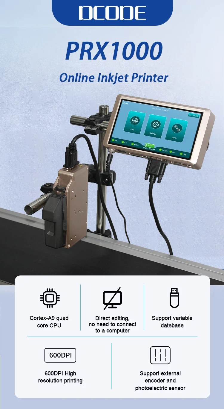 PRX1000 Thermal Inkjet Printer 6.5inch Capacitive Screen Online Inkjet Printer E