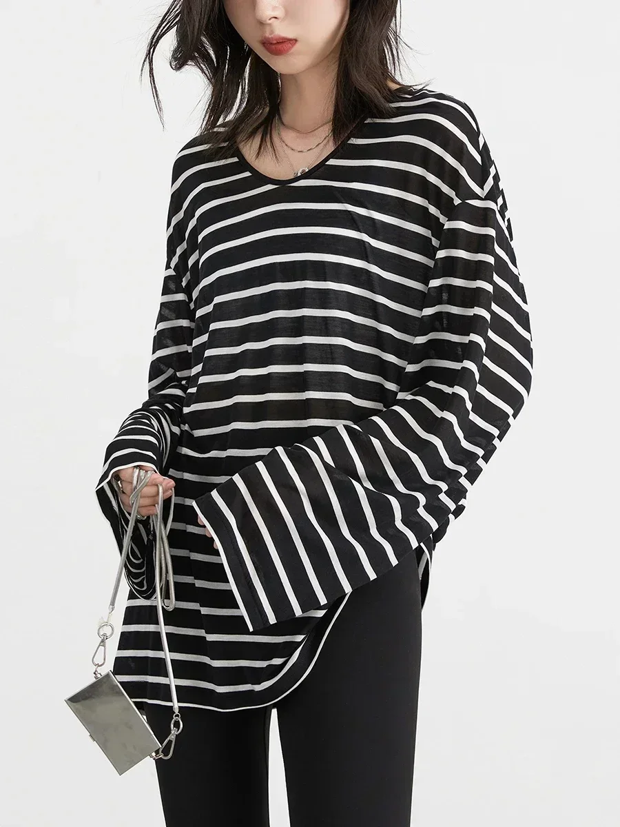 CHIC VEN Women Sweaters  New Striped Knitted T-shirt U Collar Long Sleeve Hoodie Top Autumn 2024 3