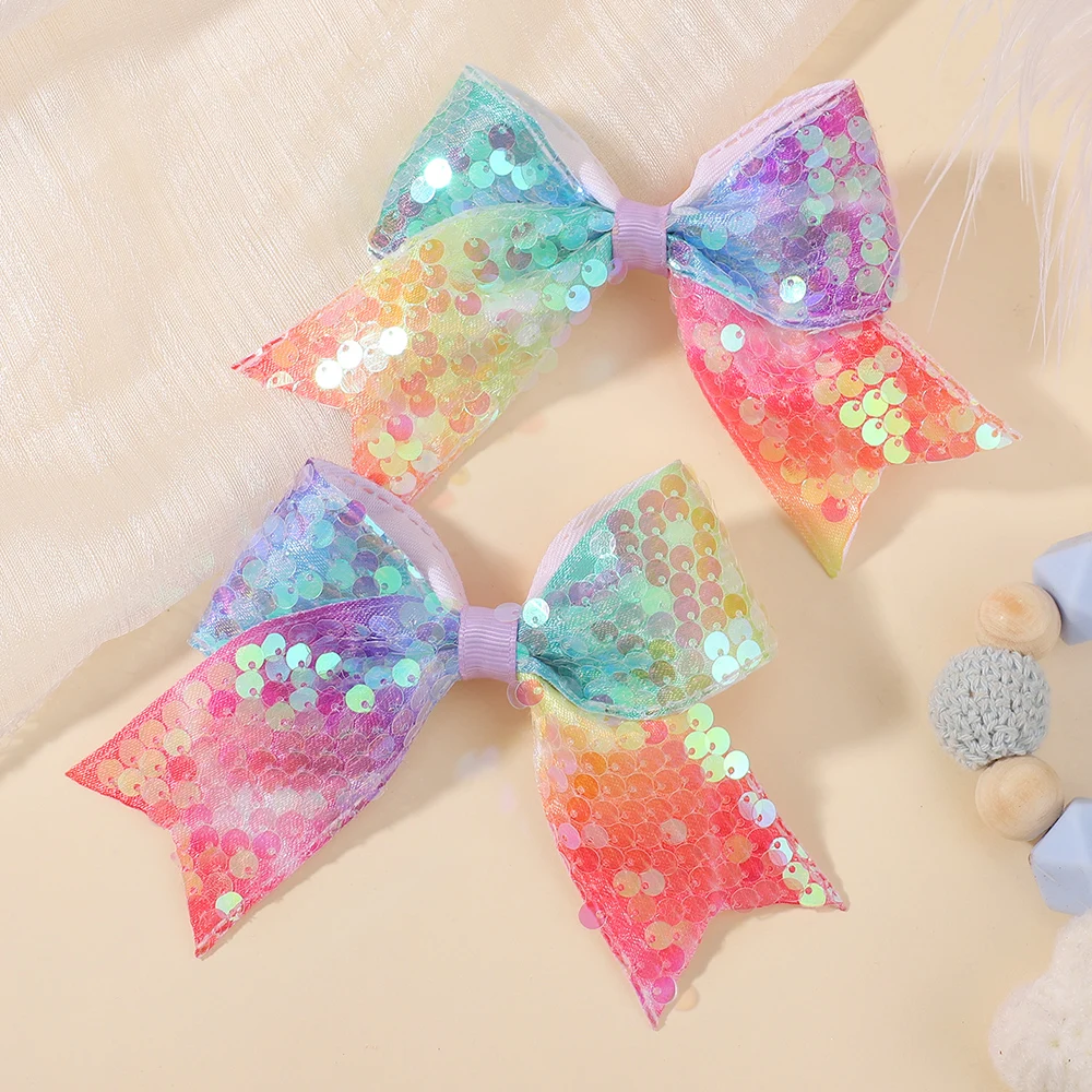 2 teile/satz 3,93'' Glitter Pailletten Bögen Haar Clips für Baby Mädchen Nette DIY Handgemachte Haarnadeln Haarspange Festival Haar Zubehör – Detail 10