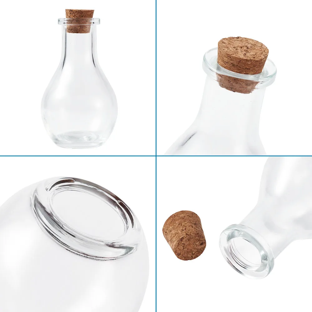30pcs Glass Bottle for Bead Containers Clear Wishing Bottle  for jewelry making Decor 4.9x8.8cm with Cork Stopper,Capacity: 55ml