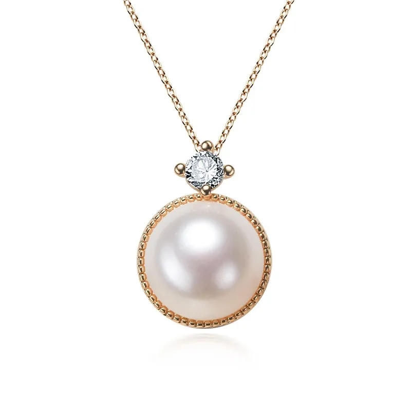 

New Arrival Round Simple Design Pearl Necklace Real Freshwater Pearl Zircon Trendy 14k Gold Plated Pendant Jewelry Gift
